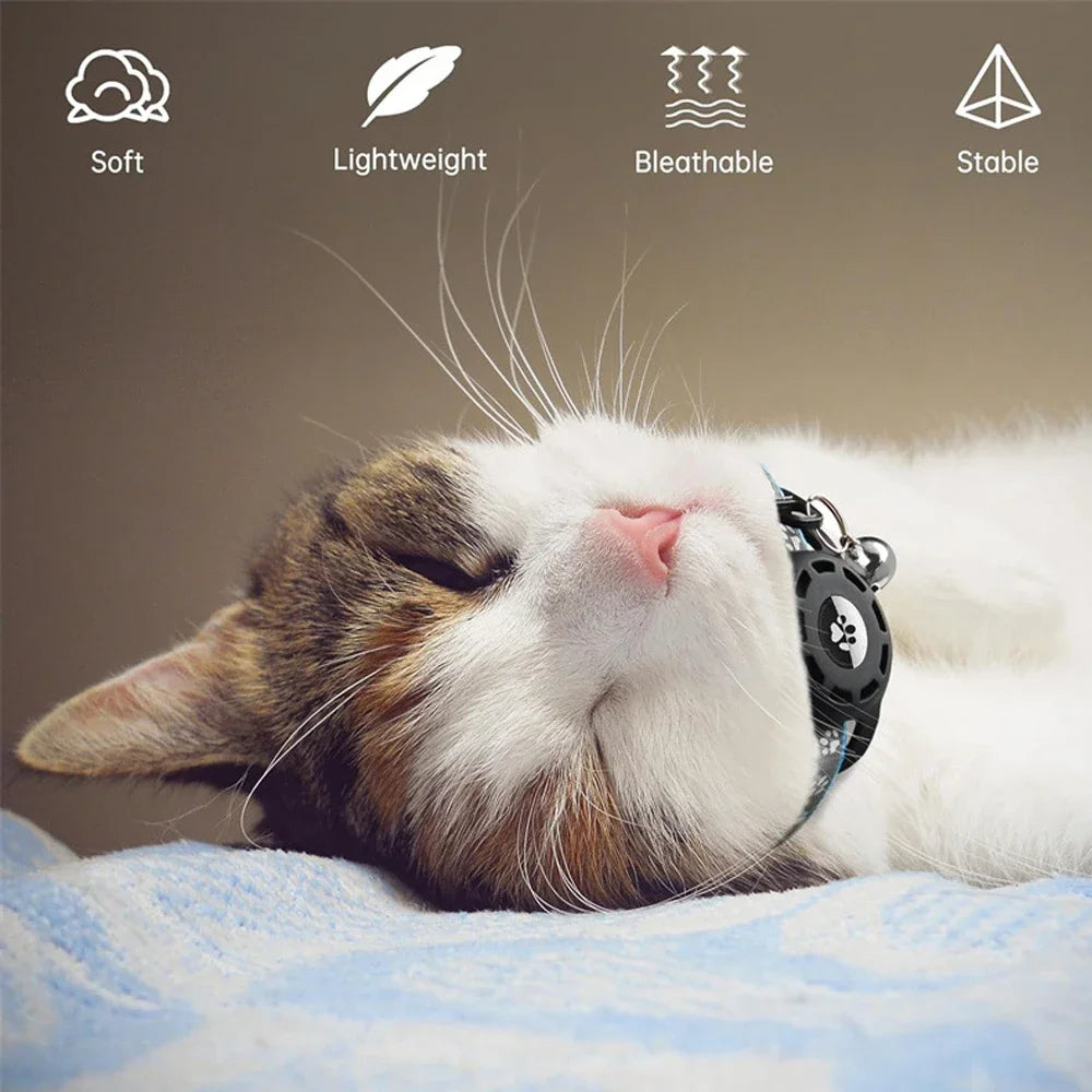AirTag Cat Collar with Bells, Safety Buckle Cats Collar with Airtag Holder, Anti-Lost Cat Collars for Girl Boy Cats Kitty Puppy