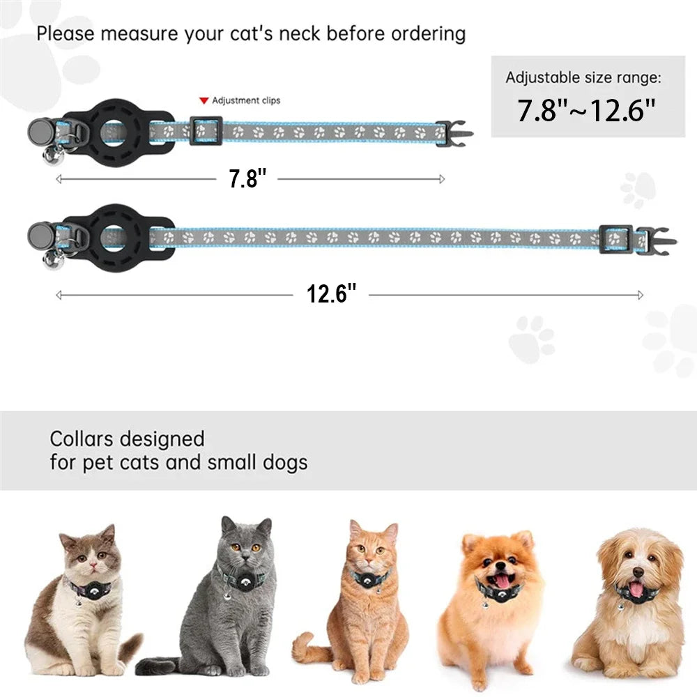 AirTag Cat Collar with Bells, Safety Buckle Cats Collar with Airtag Holder, Anti-Lost Cat Collars for Girl Boy Cats Kitty Puppy